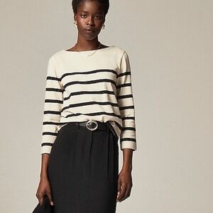 NWT J Crew Classic mariner cloth boatneck T-shirt in stripe black size XS